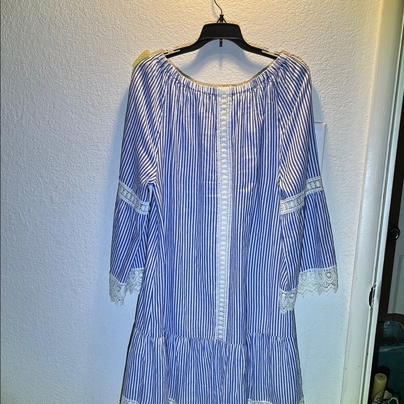 Karen Kane Blue and White lace boho dress with Elegant Stripes - Picture 6 of 6